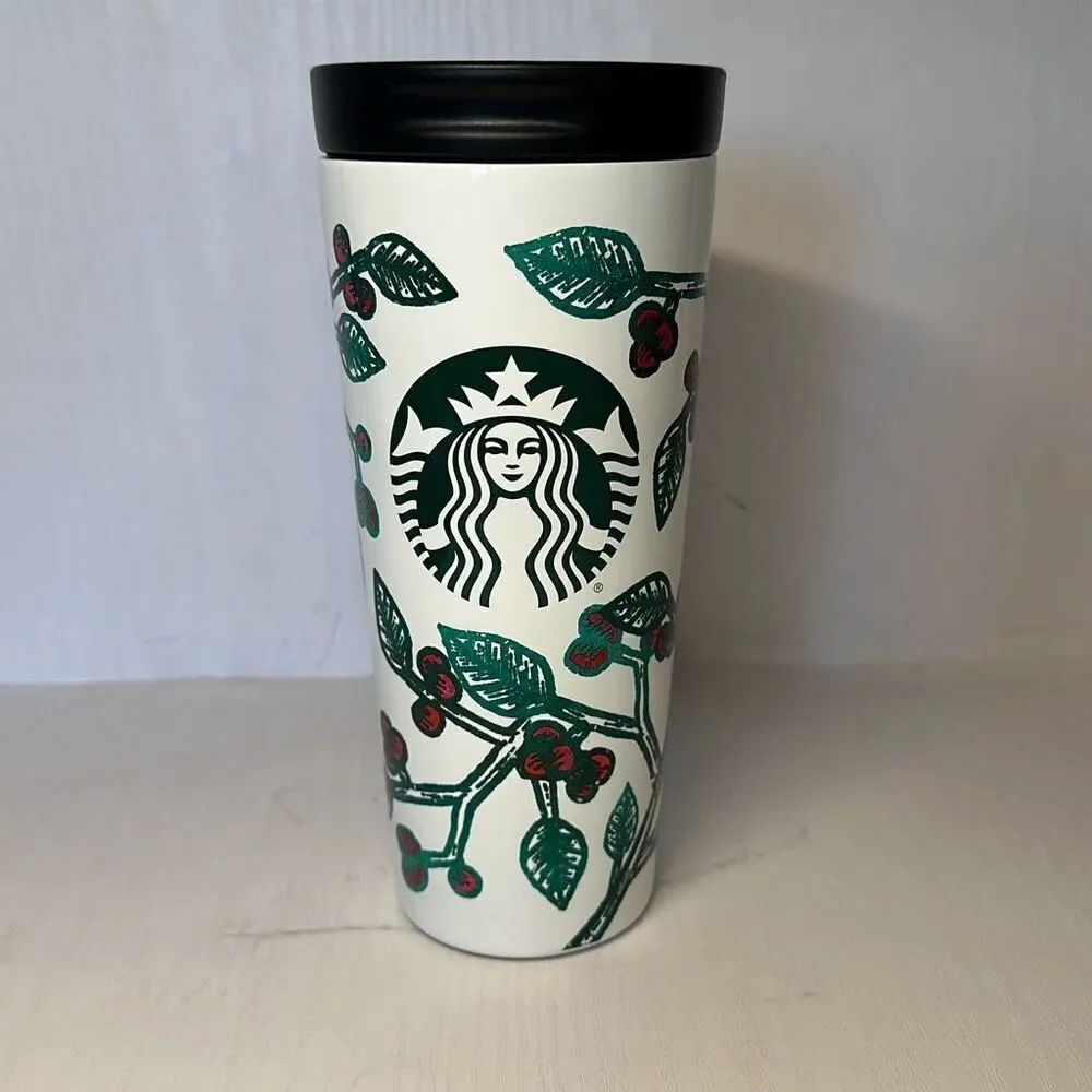 Starbucks 2016 Stainless HOLLY BERRY Christmas Holiday Travel Mug STAINED